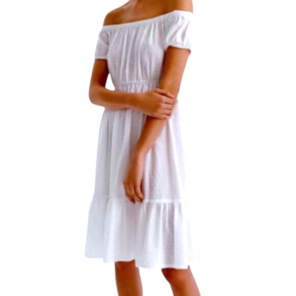 J. Crew Womens Off-The-Shoulder Swiss Dot Tired Beach Cover-up Dress White Large - Picture 1 of 9